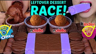 ASMR LEFTOVER DESSERT RACE NUTELLA CHOCOLATE MOUSSE CAKE PURPLE ICE CREAM BAR GUMMY ROLL CANDY 먹방 [upl. by Deena711]