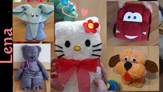 5 Handtuch Geschenke falten Handtuch Bär Elefant Auto Hund Hello Kitty Towel animals gift idea [upl. by Eelta]