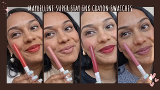 Maybelline Super Stay Ink Crayon Lipstick Swatches  Medium Brown Skin  Long Lasting Lipstick [upl. by Secor]