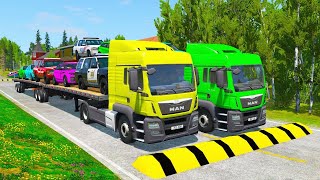 TRANSPORTING PIXAR CARS amp FRUITS WITH COLORED amp JOHN DEERE vs CLAAS vs TRACTORS  BeamNGdrive 982 [upl. by Nealon19]