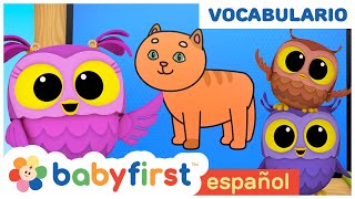 Hoot Scoot amp What  Aprender vocabulario para niños  gato y mas  primeras palabras  Baby First [upl. by Eikkin]