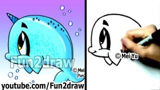 How to Draw a Cartoon Whale Narwhal  Draw Animals  Learn to Draw  Fun2draw Art Instruction [upl. by Euqinommod]