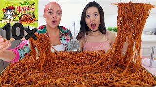 10 PACKS SPICY NUCLEAR BLACK BEAN NOODLES CHALLENGE  MUKBANG [upl. by Barthol]