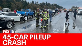 45 drivers crash in Kent I5 shuts down  FOX 13 Seattle [upl. by Omoj]