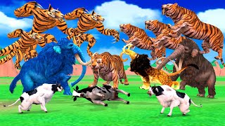 Mammoth Elephant vs Monster Lion Mammoth vs Giant Tiger Wolf Fight Cow Cartoon Saved Woolly Mammoth [upl. by Gwenn]