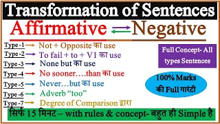 Transformation of Sentences  Interchange of Affirmative and Negative Sentences in English Grammar [upl. by Vittorio]