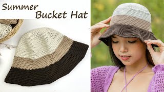 Easy Crochet Summer Bucket Hat Tutorial  Crochet 3Color Bucket Hat DIY [upl. by Birecree]