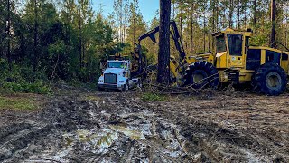 Muddy Roads Log Trucks Bogged Down Starting New Tract Playing With Fire amp 718E Ride [upl. by Safir]