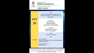 FST Chemistry Seminar  Impact Assessment of Badagry Creek on Groundwater Quality in Ojo 2021 [upl. by Alor]