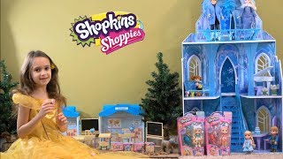 Princess Story Frozen Princess Anna and Elsa School Day with NEW Shoppies Dolls and Shopkins Toys [upl. by Nnylyar317]