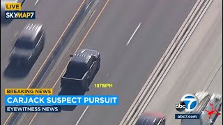 Police chasing carjacking suspect on 91 Freeway near Corona area [upl. by Ri31]