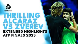 Carlos Alcaraz vs Alexander Zverev THRILLER  Nitto ATP Finals 2023 Extended Highlights [upl. by Donaugh604]