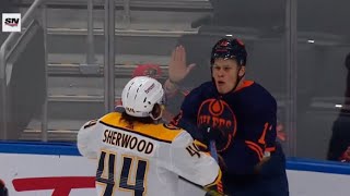 Scrum Ensues After Jesse Puljujarvi Hits Alex Carrier [upl. by Siduhey]