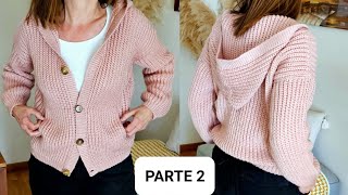 Como tejer chaqueta capucha cardigan hood crochetPARTE 2 [upl. by Ayocal278]