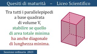 Maturità 2023  Problema di ottimizzazione geometria nello spazio  QUESITO 4 [upl. by Bellew]