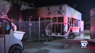 Electric golf cart dealer goes up in flames in Miami [upl. by Nelrah821]