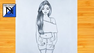 How to draw a Beautiful Girl  Pencil Sketch for beginner  Easy drawing tutorial  Simple drawing [upl. by Antonius972]