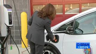 KAMALA HARRIS charges electric vehicle quotTheres no sound or fume how do I know its workingquot 2021 [upl. by Moor]