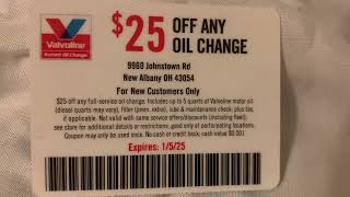 Valvoline Coupon  25 OFF ANY OIL CHANGE  Valid Until Jan 5th 2025 [upl. by Aremus]