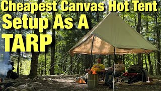 Cheapest Canvas Hot Tent Set Up Like A Tarp with Solar Powered Fridge LiONCooler [upl. by Ainoda]