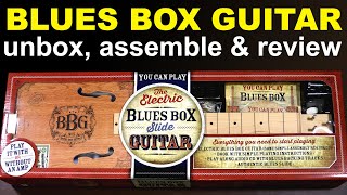 Blues Box Guitar the BBG slide guitar Unboxing assembly amp review cheap cigar box guitar [upl. by Dohsar177]