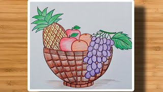 How to draw fruits Basket  fruit basket drawing  fruit basket step by step  for beginners [upl. by Birck]