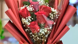 How to make simple flower bouquet Red rose  jbford [upl. by Grinnell181]