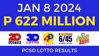 Lotto Result January 8 2024 9pm PCSO [upl. by Lledyr535]