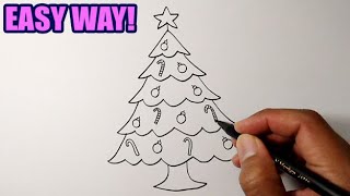 How to draw Christmas tree on simple way  Simple Drawing [upl. by Anabel]