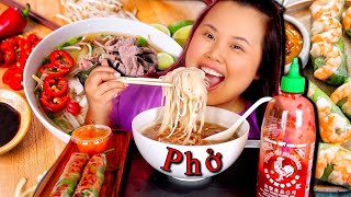 AUTHENTIC VIETNAMESE Phở BEEF NOODLES AND VIETNAMESE SPRING ROLLS MUKBANG 먹방 EATING SHOW [upl. by Yltneb]