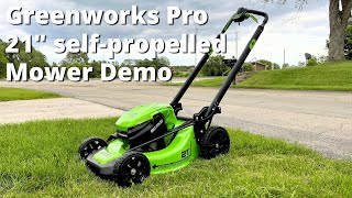 Greenworks Pro 21quot Electric SelfPropelling Mower Test and Review [upl. by Rehtae]