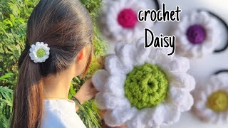 🌼Crochet Daisy Hairtie🌼ဒေစီခေါင်းစည်းကြိုးလေးထိုးကြမယ် [upl. by Loziram]