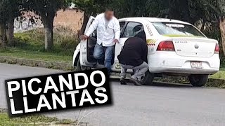 PONCHANDO LAS LLANTAS DE LOS AUTOS BROMA [upl. by Ellesor]