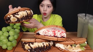 SUB생크림 가득 과일와플 먹방🧇🍌🍇 초코칩와플에 샤인머스캣까지 디저트 리얼사운드 Fruit Waffles amp Shine Muscat Mukbang Asmr [upl. by Aneloc]