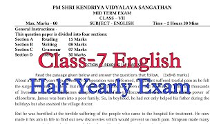 Class7 English Half Yearly Exam Question Paper  Term1 Session 202425 PM Shri Kendriya Vidyalaya [upl. by Isadore461]