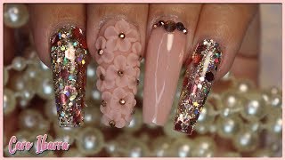 Uñas ROSEGOLD Con FLOR en 3D Super ELEGANTES [upl. by Foy]