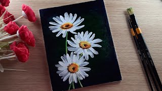 Acrylic Painting On Canvas Very Easy For Bigenners White Daisy Flowers Painting Flowers Painting [upl. by Mccormick]