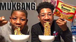 RAMEN NOODLE MUKBANG W 8 YEAR OLD BROTHER [upl. by Adlez]