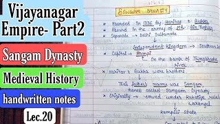 Sangam Dynasty  Vijaynagar Empire  Medieval History Lec20  handwritten notes An Aspirant [upl. by Aivizt]