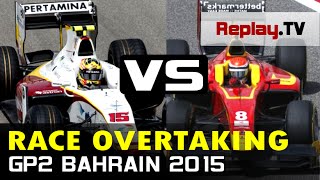 Rio Haryanto vs Alexander Rossi Overtaking race 1 GP2 Bahrain 2015 [upl. by Llimaj124]