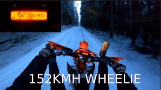 Ktm Exc 450  152 kmh Wheelie  Winter wheelie 5 [upl. by Avigdor]