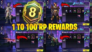 😳A8 ROYAL PASS1 TO 100 RP REWARDS  ACE 8 ROYAL PASS LEAKS  A8 ROYAL PASS PUBG MOBILEBGMI [upl. by Geraldina766]