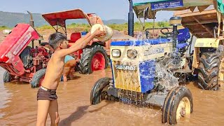 Swaraj 735 Fe Tractor And Mahindra 475 Tractor Washing In River With Trolley  Tractor Cartoon Video [upl. by Alemak]