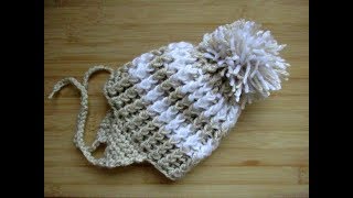 Easy crochet Baby hat Pom Pom tutorial 612 months Ear flaps Happy Crochet Club [upl. by Delp]