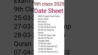 9th class Date Sheet 2025 [upl. by Rialc432]