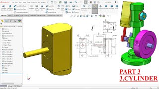 Wobbler Steam Engine in SolidWorks Part 3CYLINDER [upl. by Thurlow]