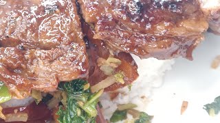 Pan Seared Sweet Sticky Spicy Beef Short Ribs with Sauteed Veggie Stir Fry Over White Rice video [upl. by Norvall]