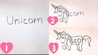 How to draw unicorn step by step with word unicorn  drawing with spelling  drawing tutorial [upl. by Gerstein215]