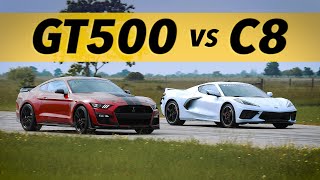 C8 Corvette vs GT500 Mustang  Drag amp Rollon Racing Comparison [upl. by Paff]