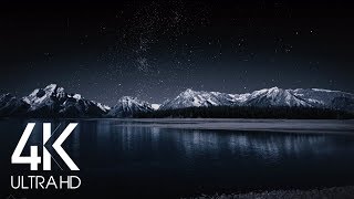 8 Hours Nighttime Ambience  4K Grand Teton and Milky Way  Nature soundscapes [upl. by Cramer461]